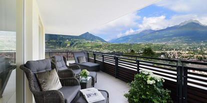 Golfurlaub - Abendmenü: à la carte - Seis/kastelruth - Rundum-Blick: Balkon der Suite Bellavista - Hotel Giardino Marling